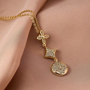 18K Gold Designer Inspired Clover & Flower Pendant INecklace Pave Diamond Inlay